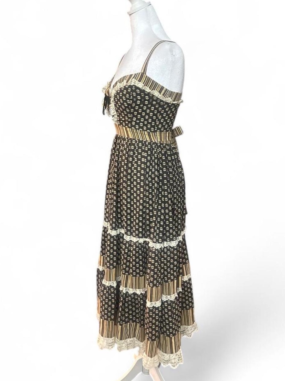Gunne Sax calico and stripes lace trimmed midi - Picture 5 of 7